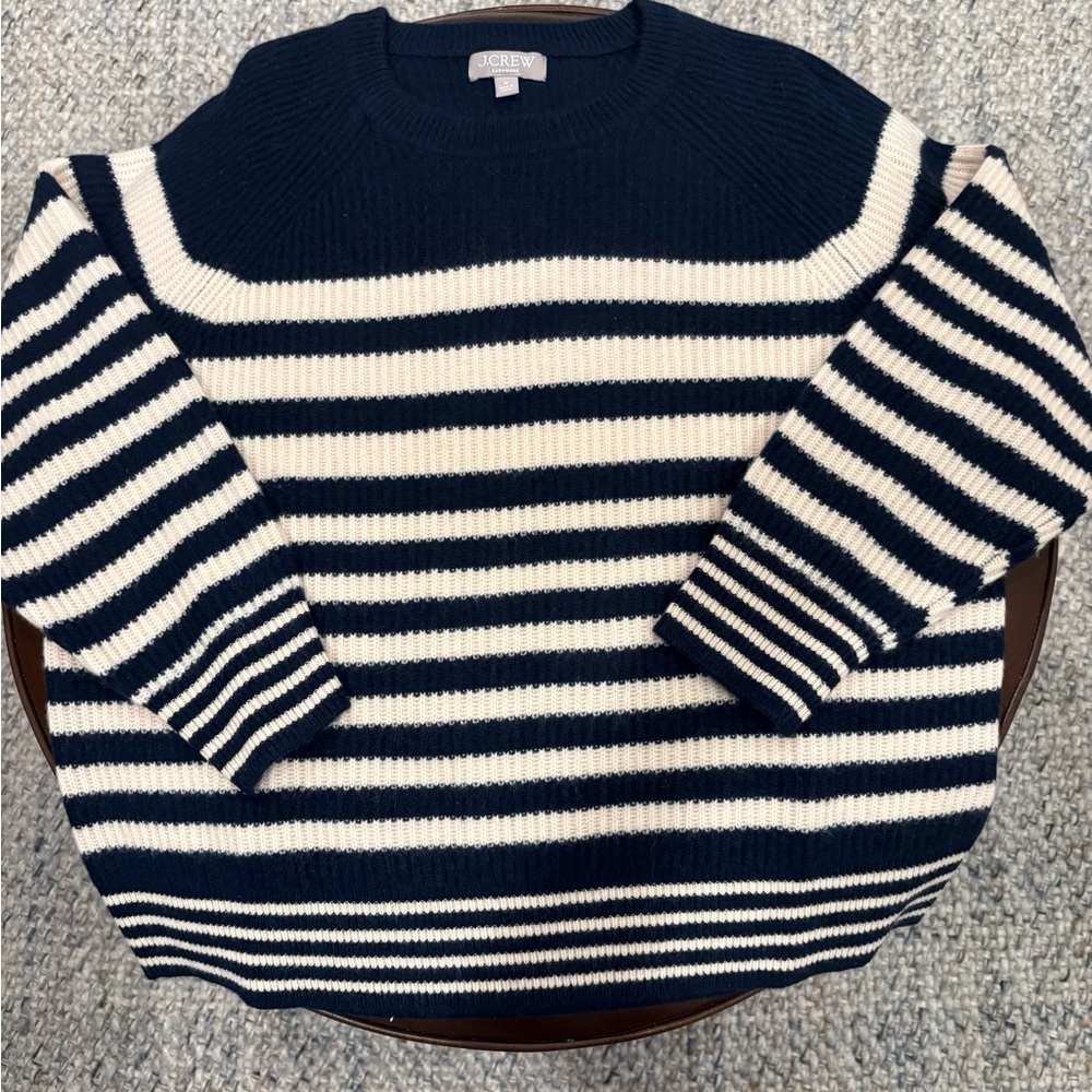 J.Crew Cashmere Sweater in Navy Blue & Cream Stripe